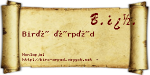 Biró Árpád névjegykártya